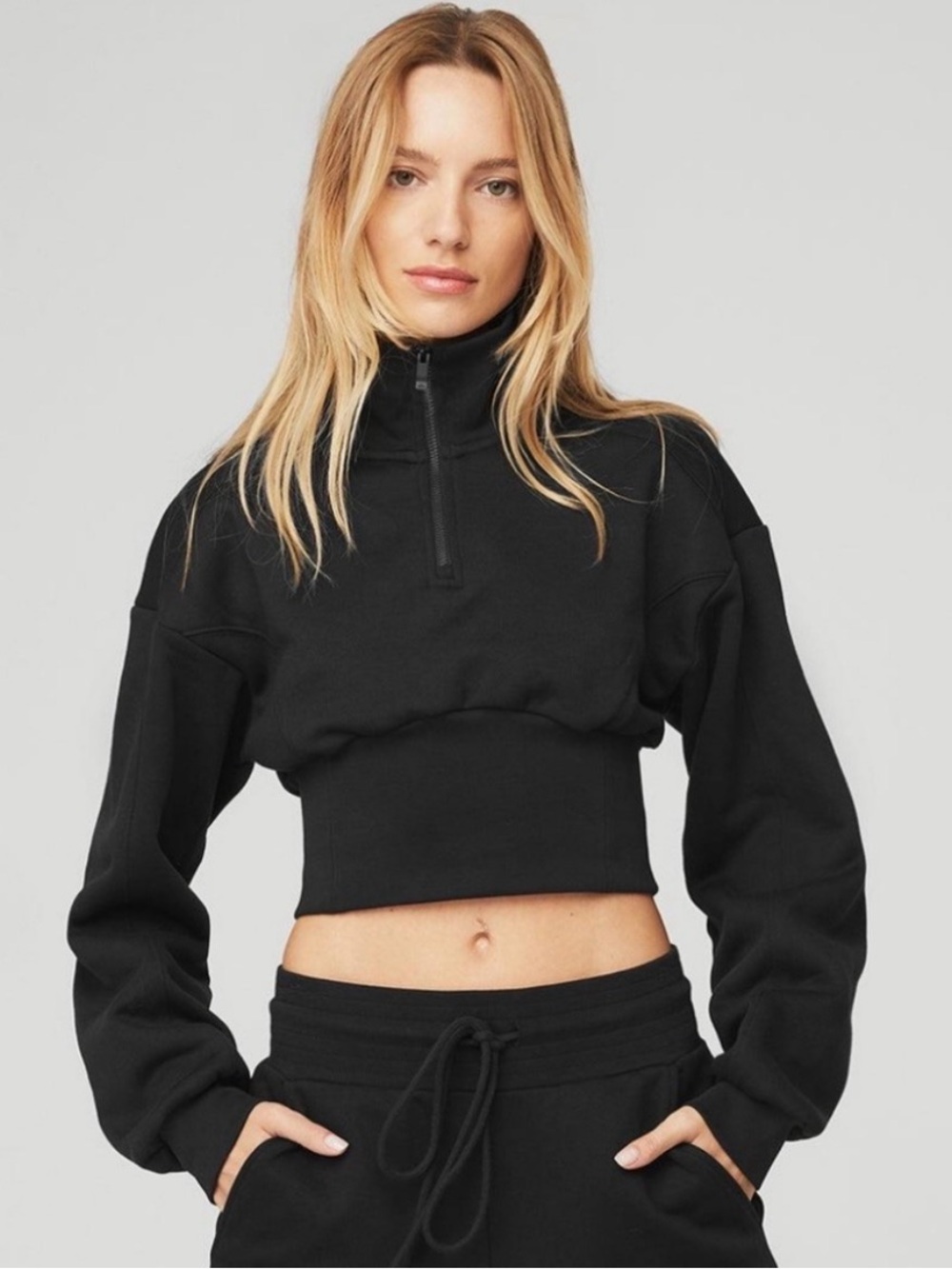 Alo Yoga Vixen Fleece 1/4 Zip Cropped Sweatshirt Black Size S